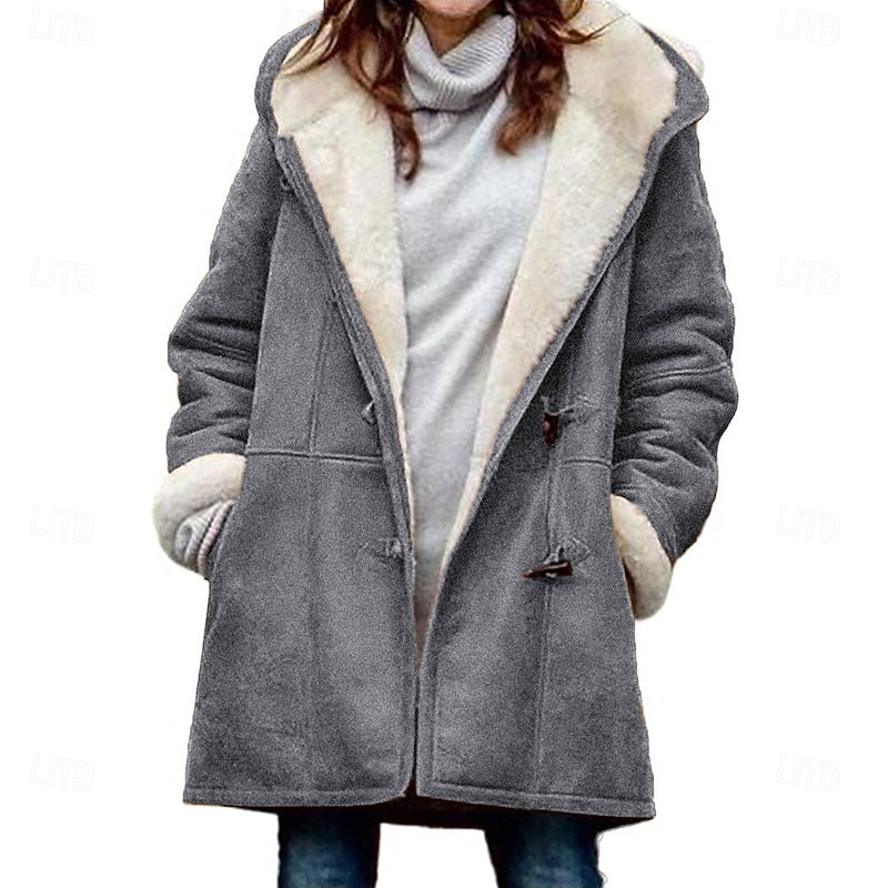Winter Hooded Coat with Button Front and Adjustable Hood for Cold Weather