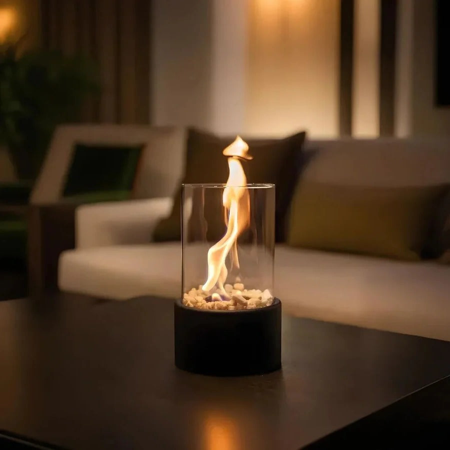 Portable Tabletop Fireplace with Real Ethanol Flames and Included Snuffer