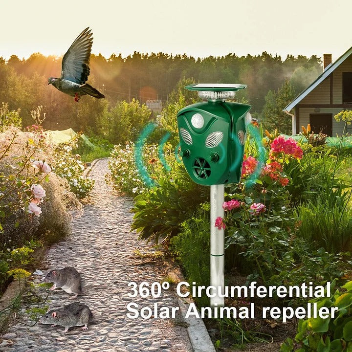 Ultrasonic Animal Repeller Solar Powered 360 Degree Coverage