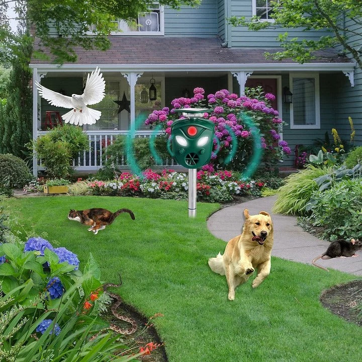 Ultrasonic Animal Repeller Solar Powered 360 Degree Coverage
