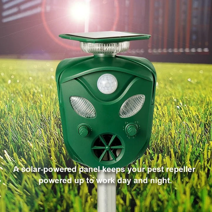 Ultrasonic Animal Repeller Solar Powered 360 Degree Coverage