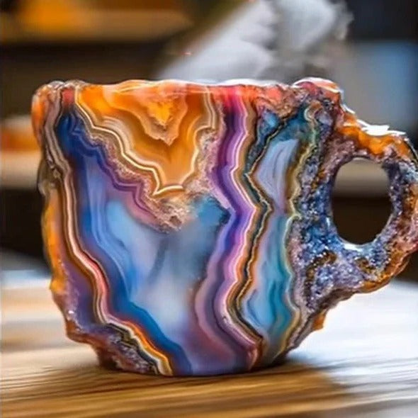 Textured Crystal Coffee Mug with Mineral Pattern and Light-Reflecting Surface