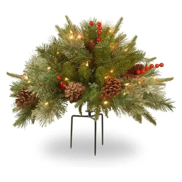 Pre-Lit Evergreen Urn Filler with 35 Warm White Lights and Auto Timer