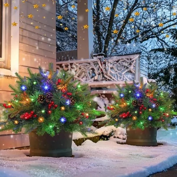 Pre-Lit Evergreen Urn Filler with 35 Warm White Lights and Auto Timer