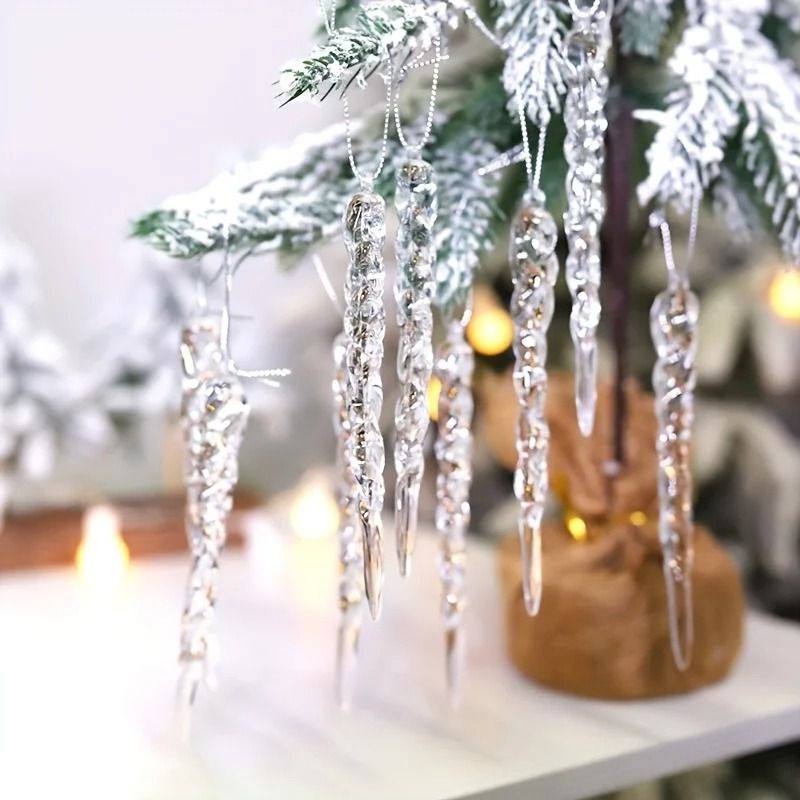 Transparent Icicle Ornaments with Light Reflecting Surface, 12-Piece Set All Vera Mart