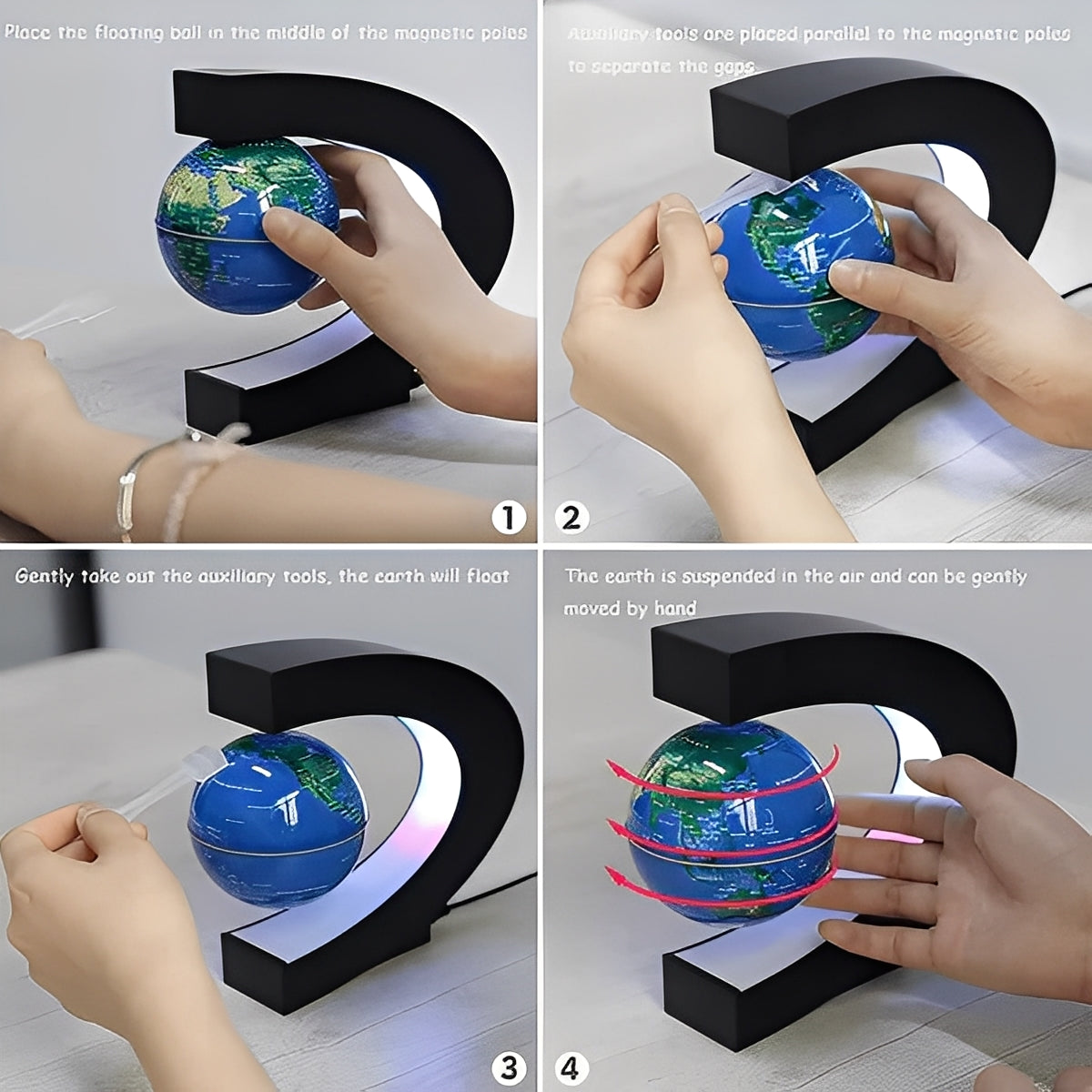 Levitating Globe with Electromagnetic Base and Integrated LED Ring Light