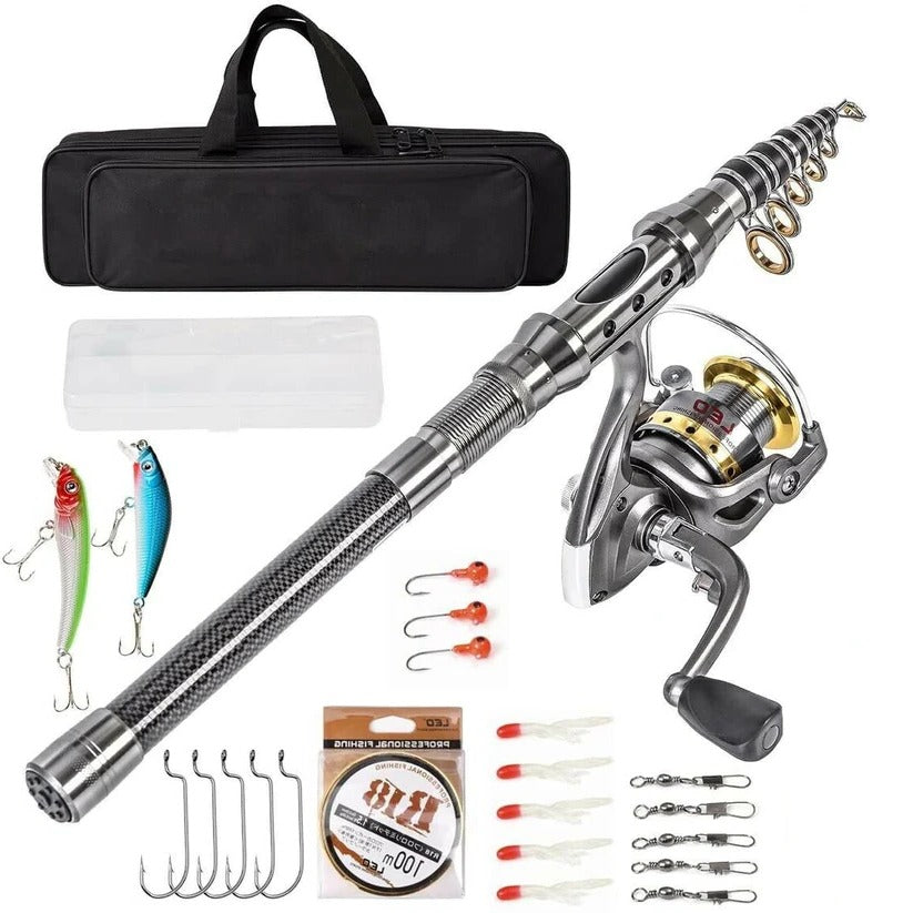 Telescopic Carbon Fiber Fishing Rod and Reel Combo Saltwater Freshwater