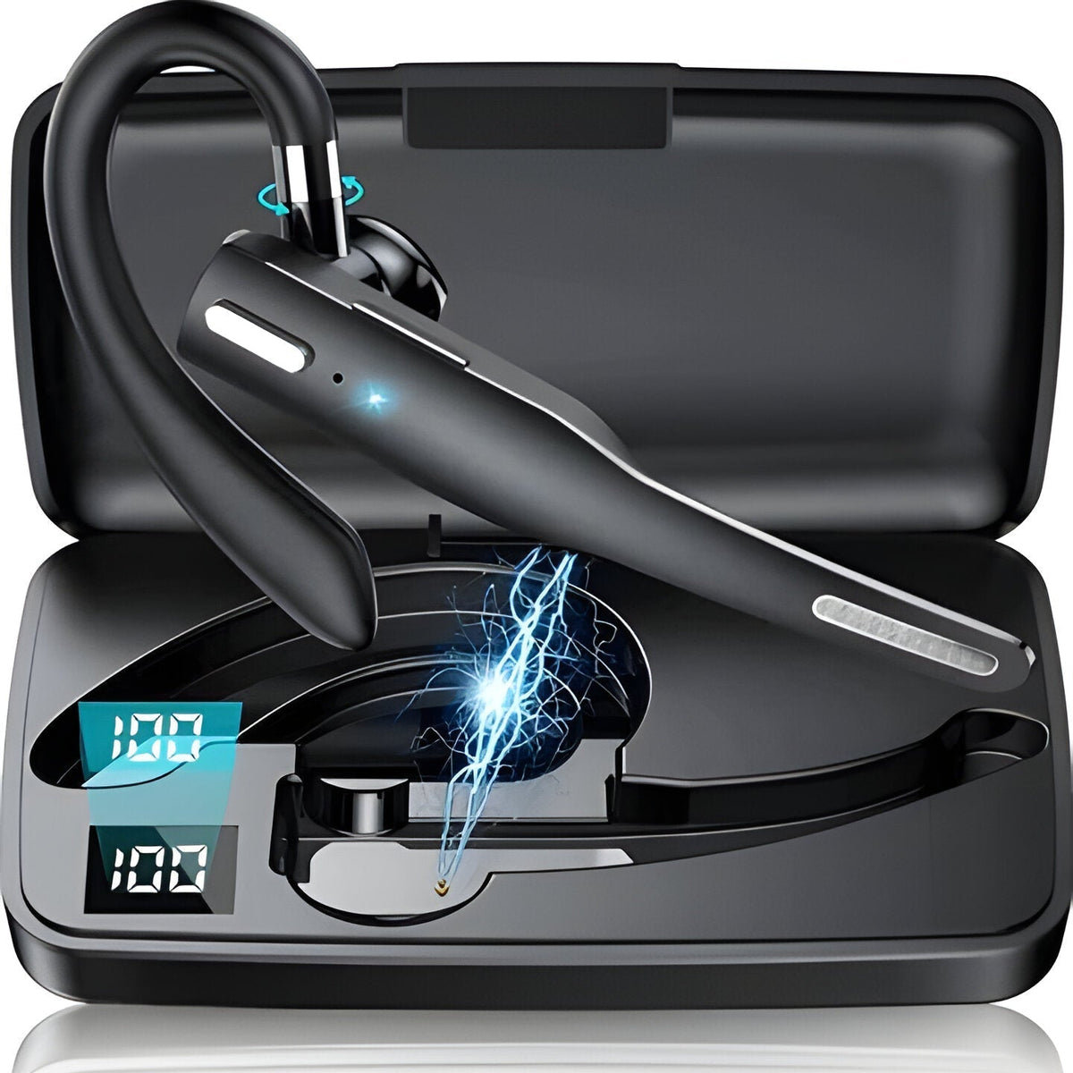 Wireless Earpiece Headset with Dual Microphones and Charging Case for Calls and Driving