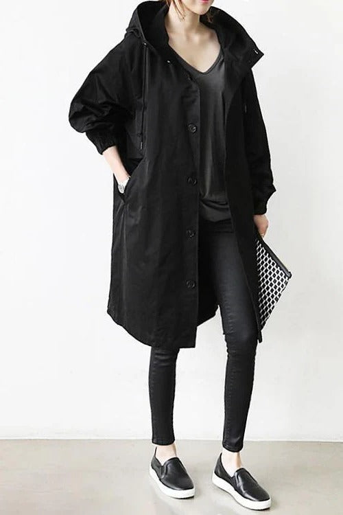 Trench Coat with Waterproof Finish and Hooded Design