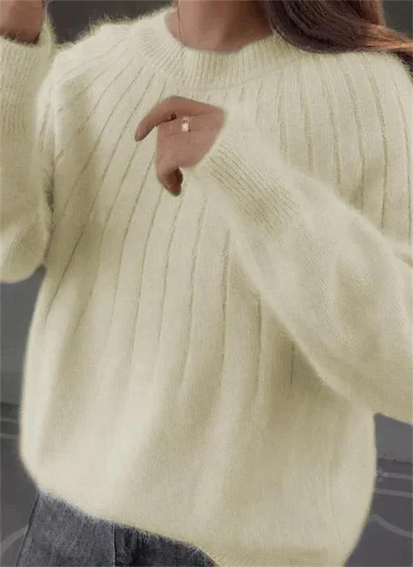 Women's Pullover Sweater with Natural Fiber Blend and Wrist Length Sleeves
