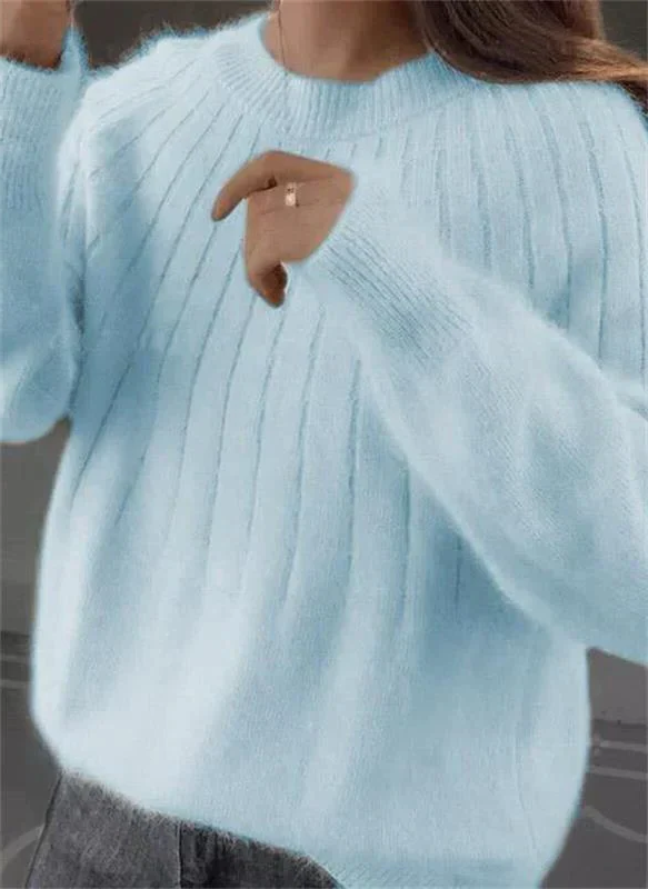 Women's Pullover Sweater with Natural Fiber Blend and Wrist Length Sleeves