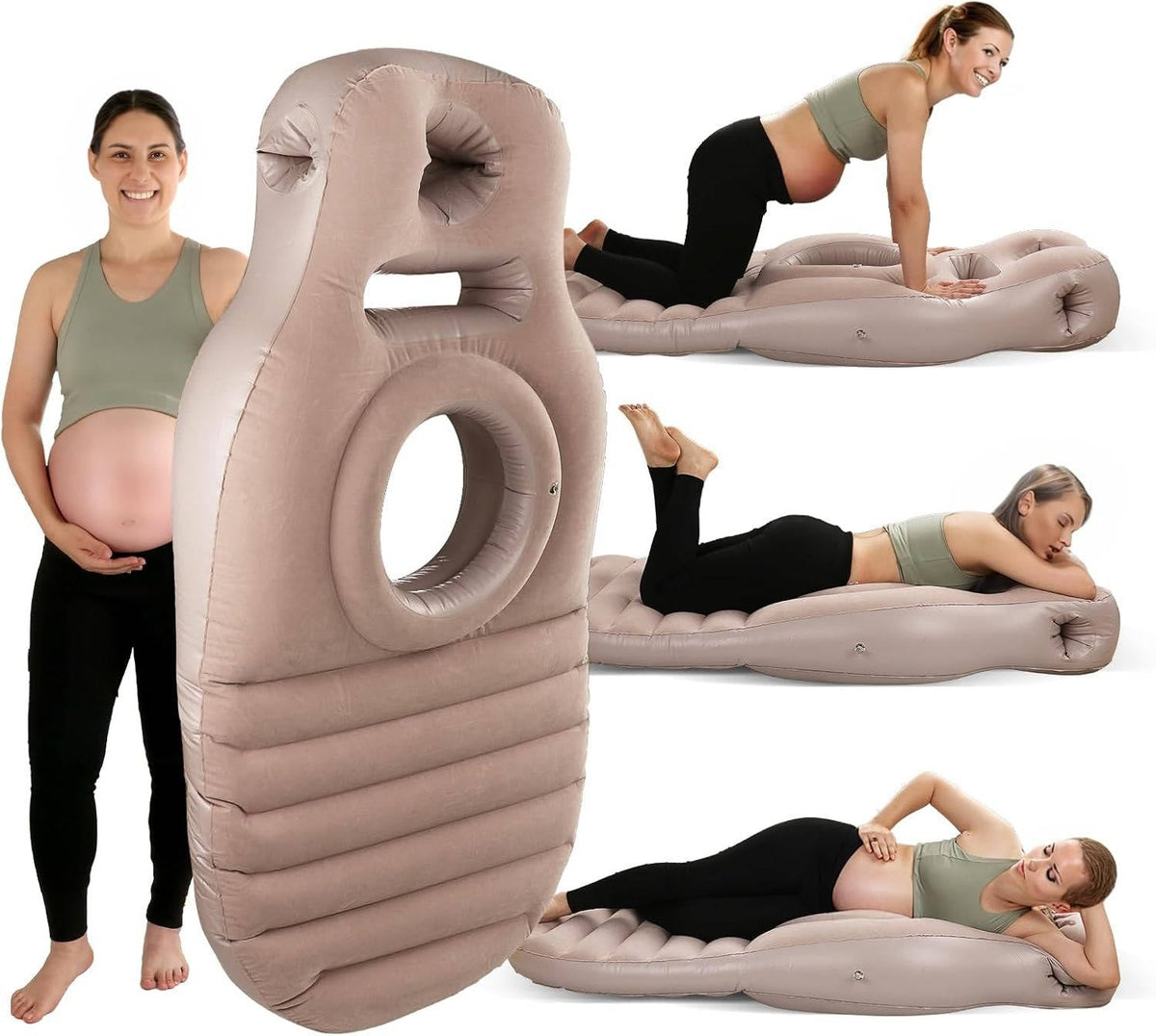 Inflatable Pregnancy Pillow with Center Belly Cutout and Adjustable Leg Support, 65in