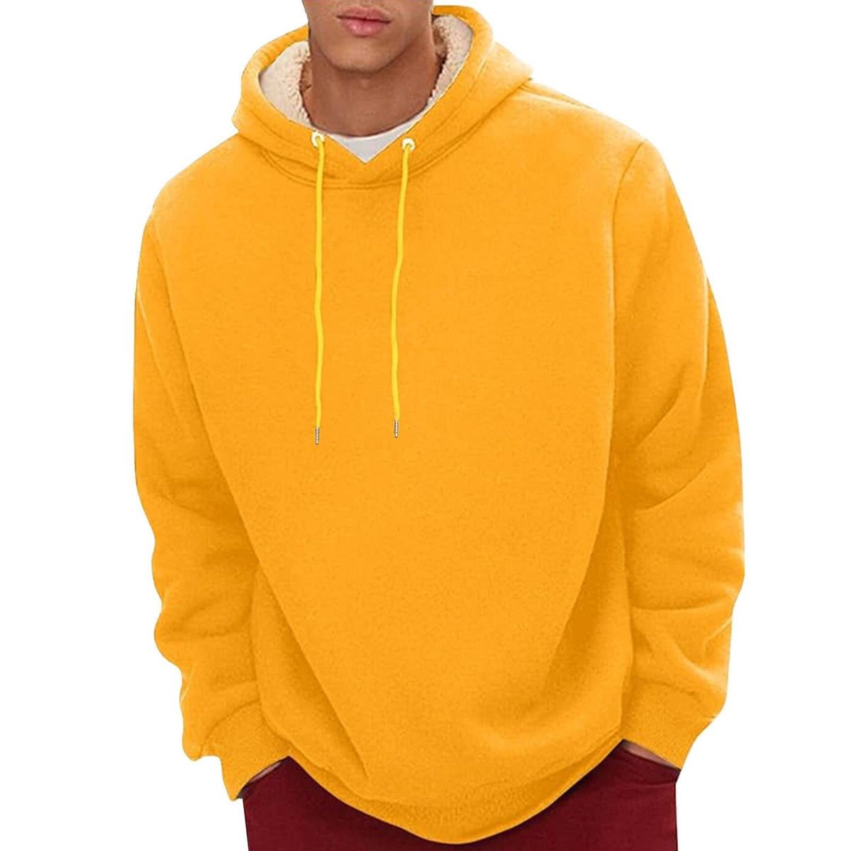 Sherpa Fleece Hoodie for Men with Hidden Zipper Pocket and Raglan Sleeves