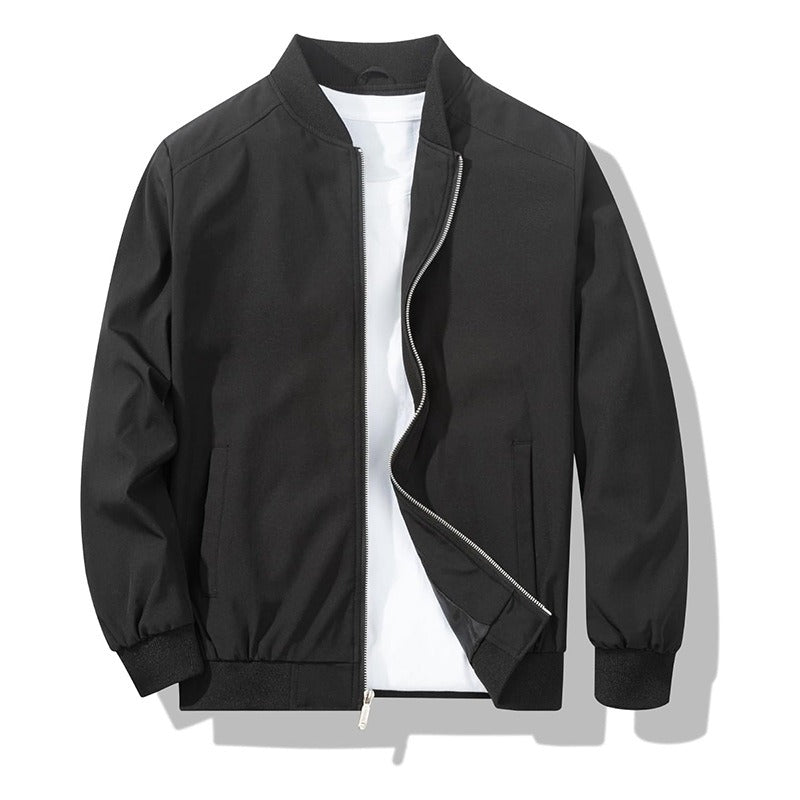 Matte Bomber Jacket with Metal Zipper and Rib Knit Trim for Men