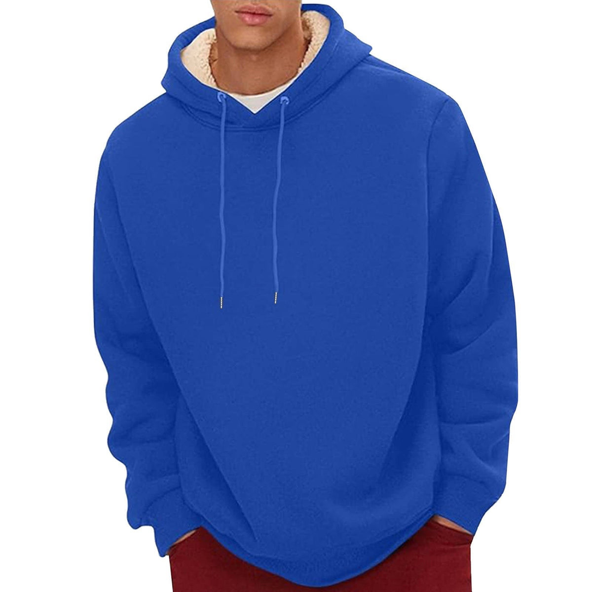 Sherpa Fleece Hoodie for Men with Hidden Zipper Pocket and Raglan Sleeves