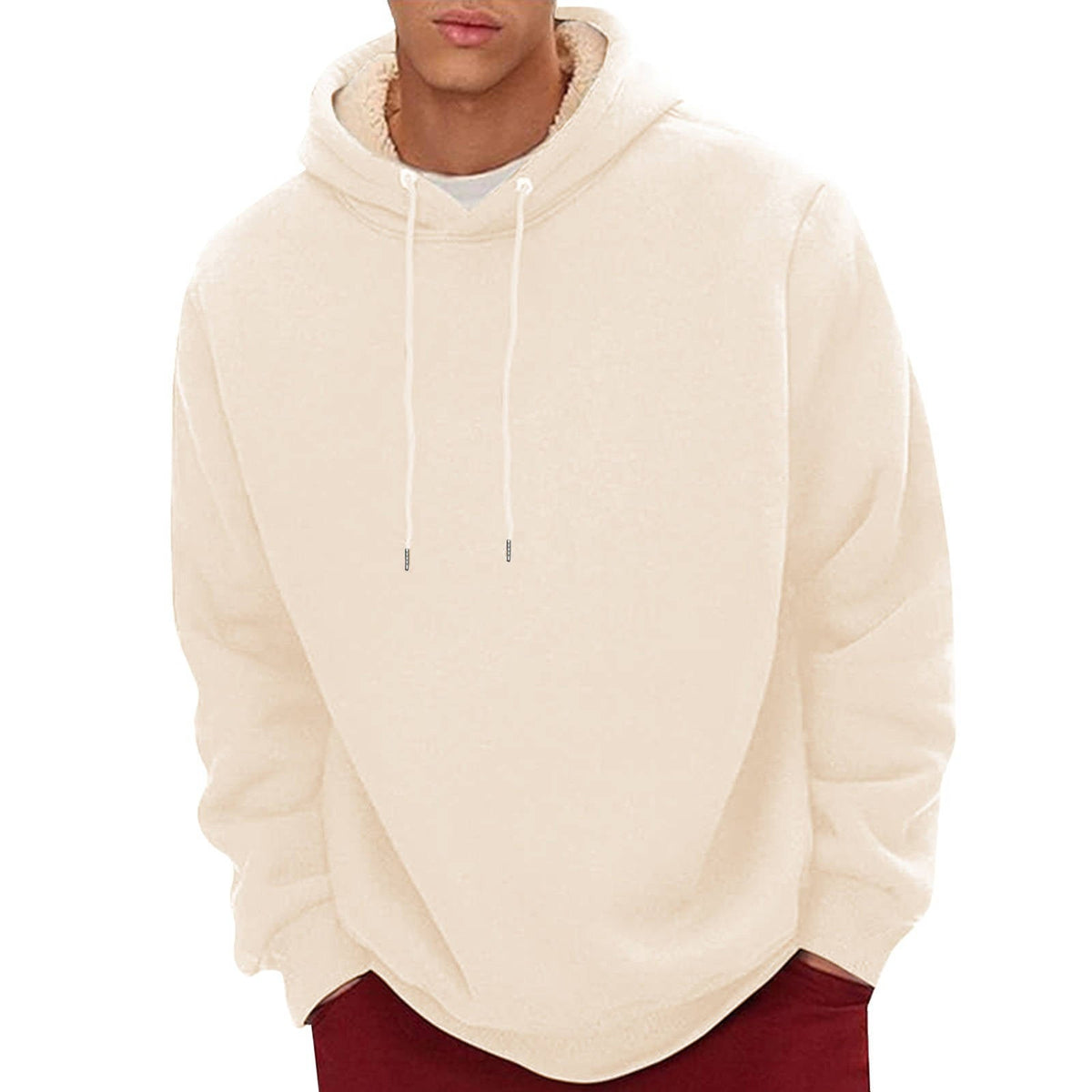 Sherpa Fleece Hoodie for Men with Hidden Zipper Pocket and Raglan Sleeves