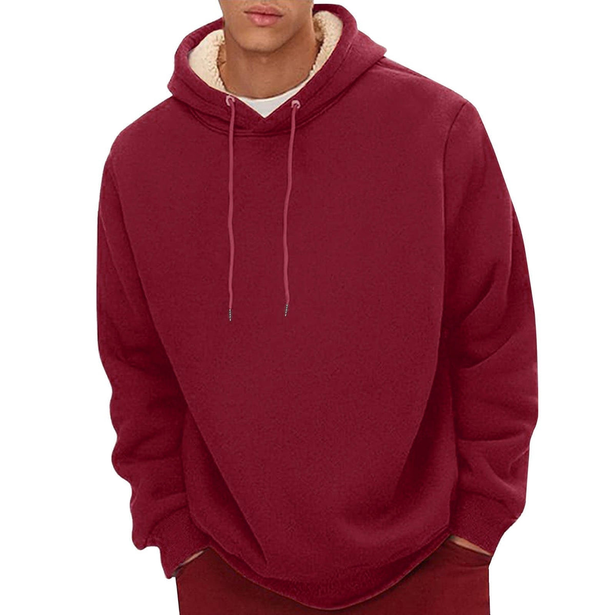 Sherpa Fleece Hoodie for Men with Hidden Zipper Pocket and Raglan Sleeves