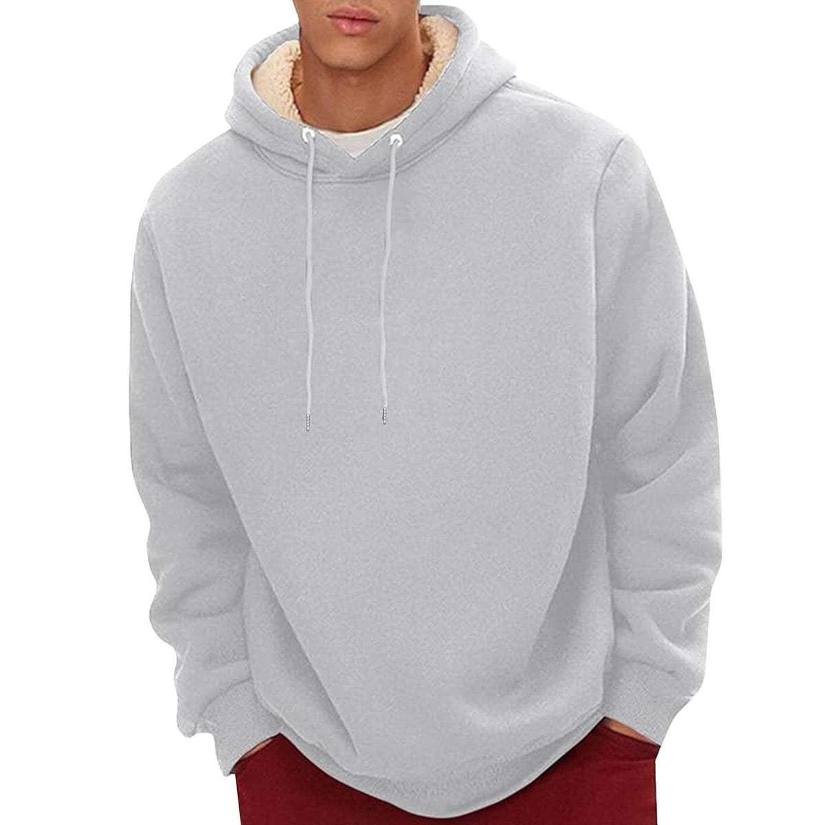 Sherpa Fleece Hoodie for Men with Hidden Zipper Pocket and Raglan Sleeves