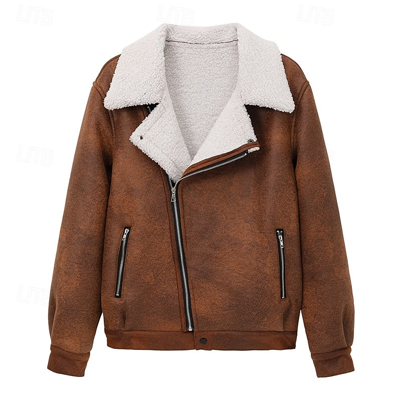 Mens Winter Jacket with a Plush Lining, Classic Collar and Front Zip in Brown, Green or Black