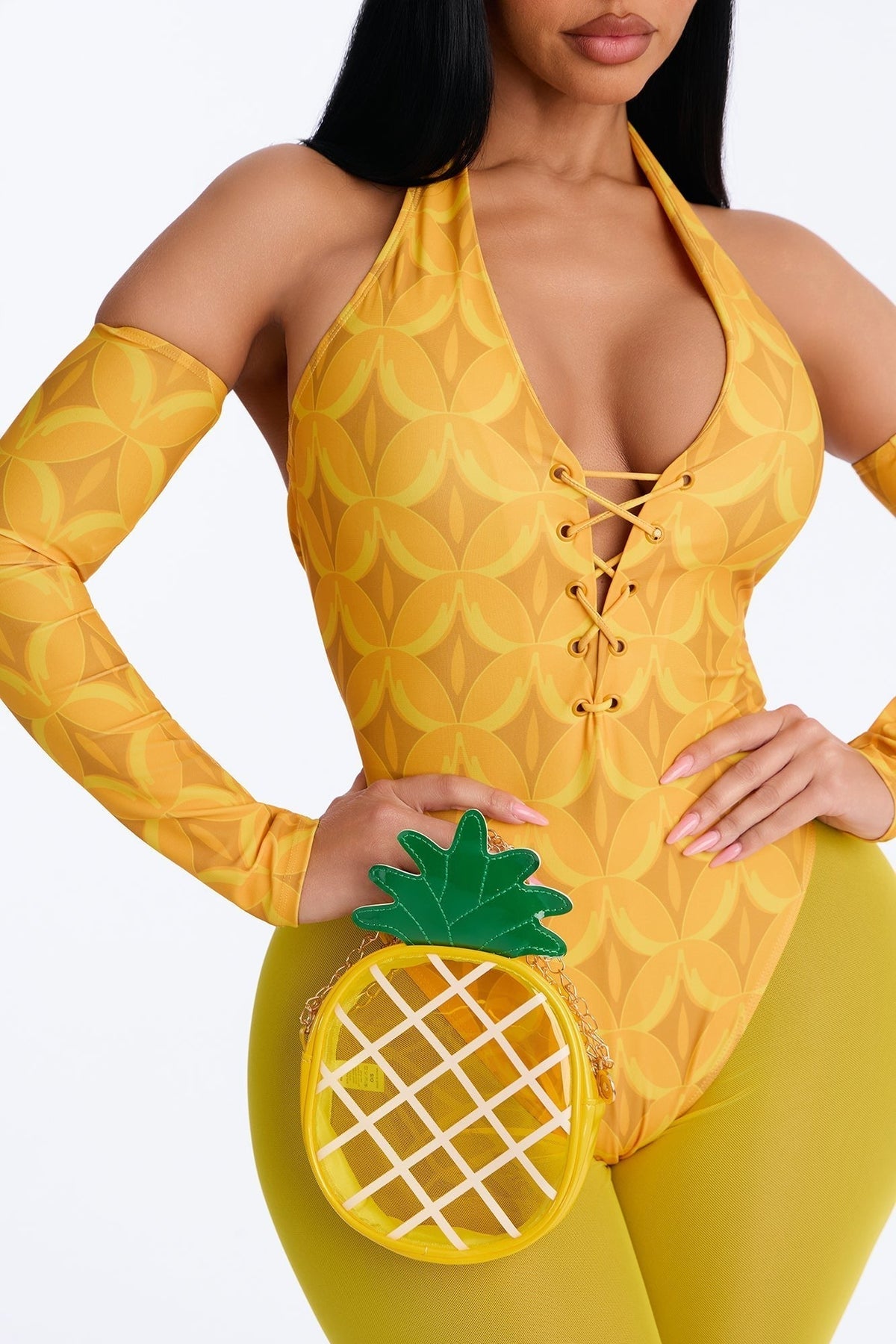 Five Piece Yellow Costume Set with Pineapple Bag and Accessories