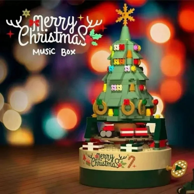 Musical Christmas Tree Building Set with Hand Crank Music Box and Assembly Pieces