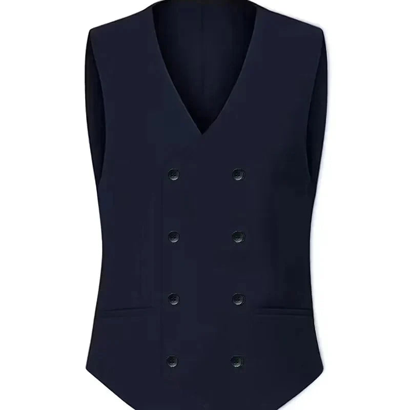 A sharp slim fit double-breasted 3-piece suit for men, highlighted by its smart waistcoat.