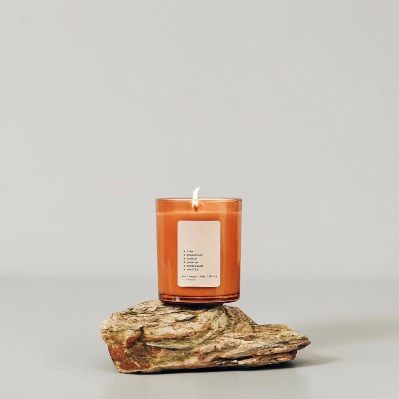 Citrus Floral Sandalwood Soy Candle in Amber Glass Jar