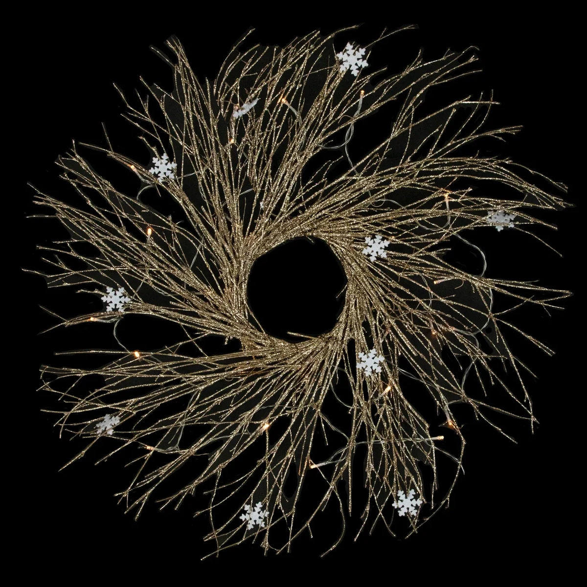 Warm White LED Christmas Wreath with Snowflake Accents and Glitter, 28 Inch