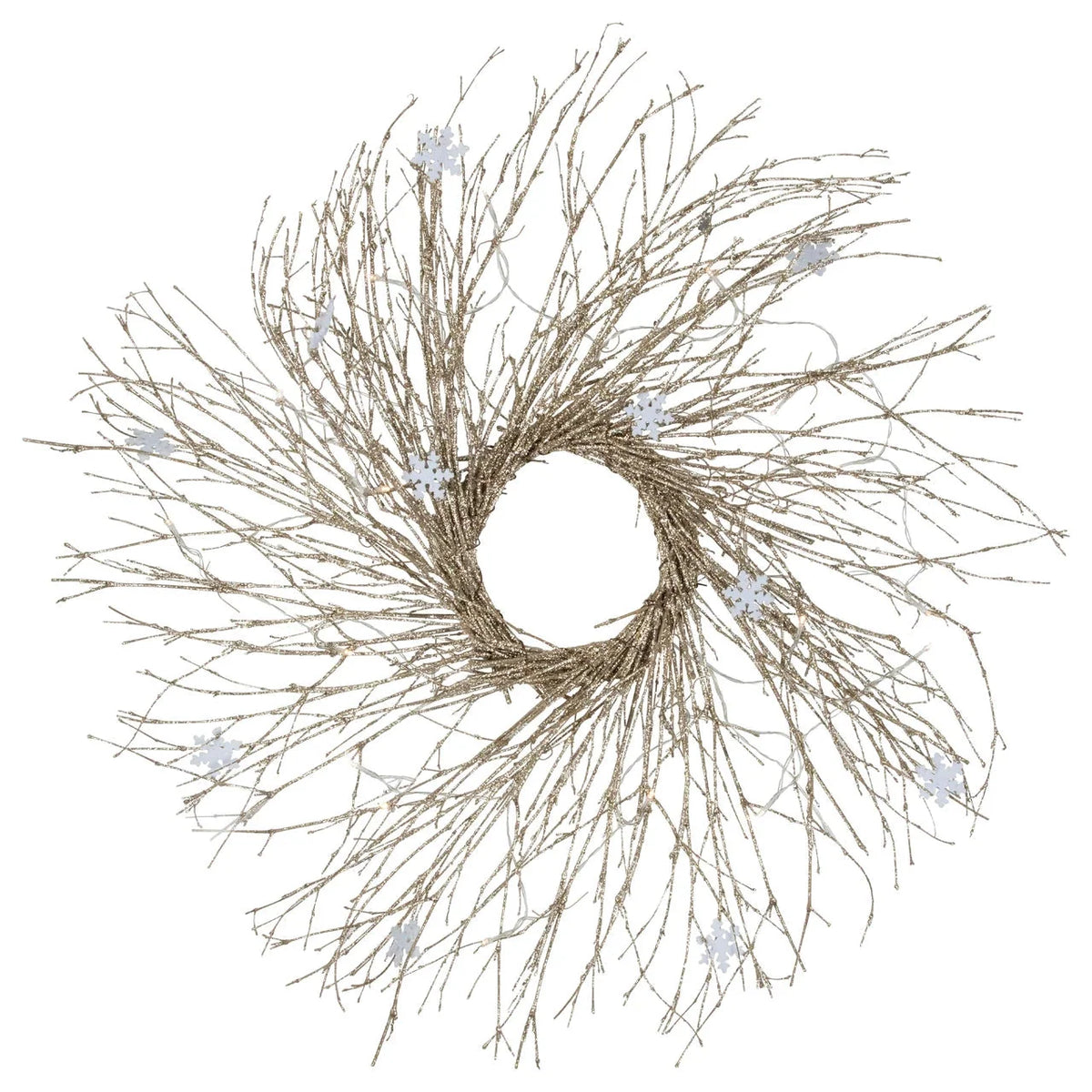 Warm White LED Christmas Wreath with Snowflake Accents and Glitter, 28 Inch