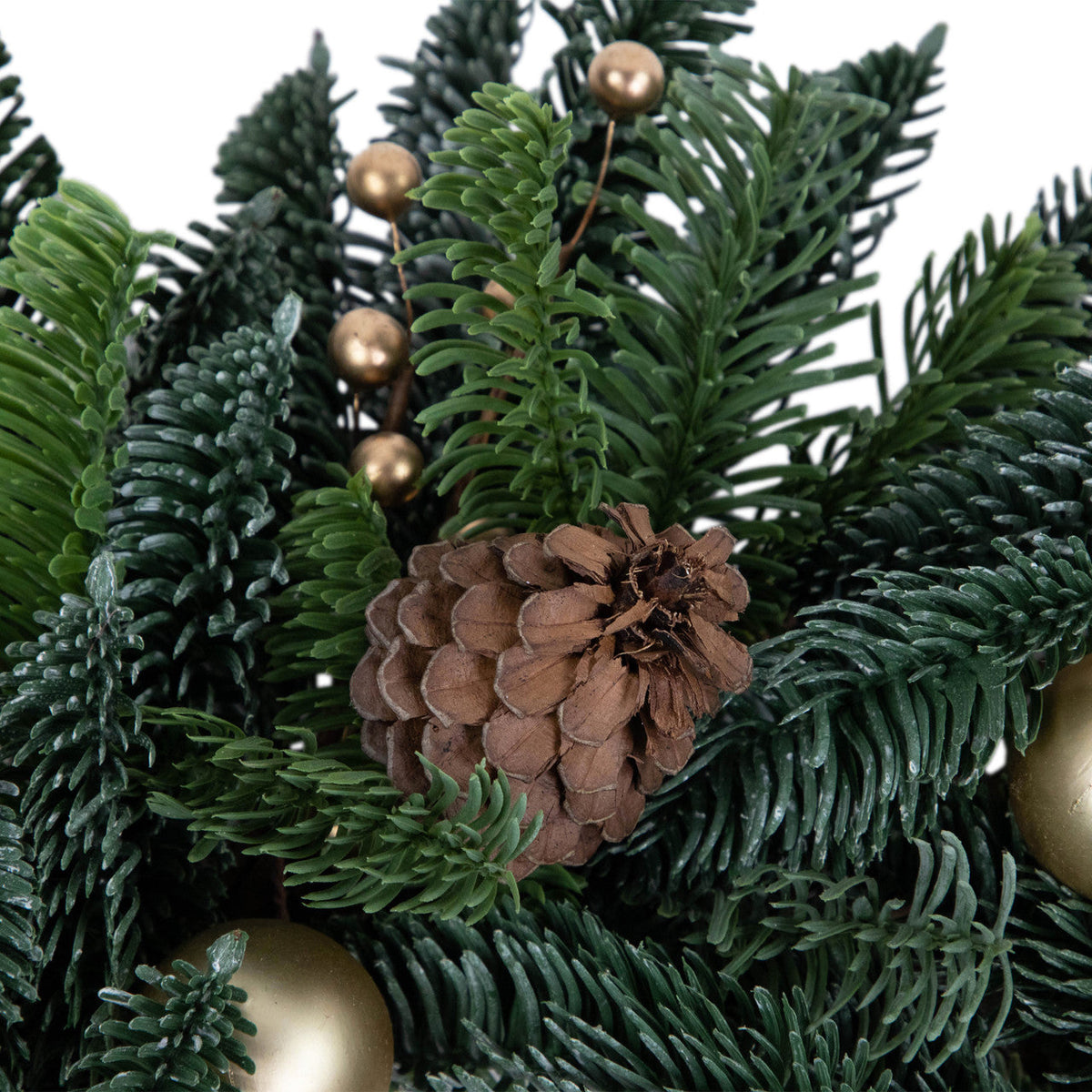 Christmas Wreath 22 Inch with Gold Ornaments and Real Pine Cones