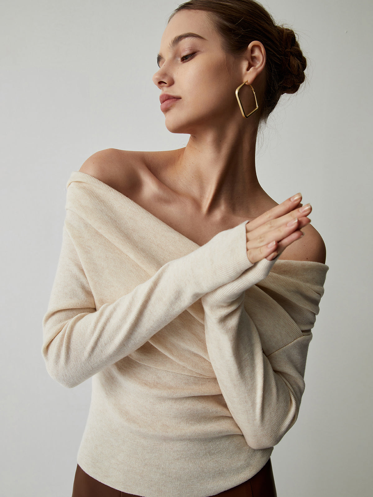 Knit Top with Polyester Acrylic Blend and Wrist Length Sleeves for Layering