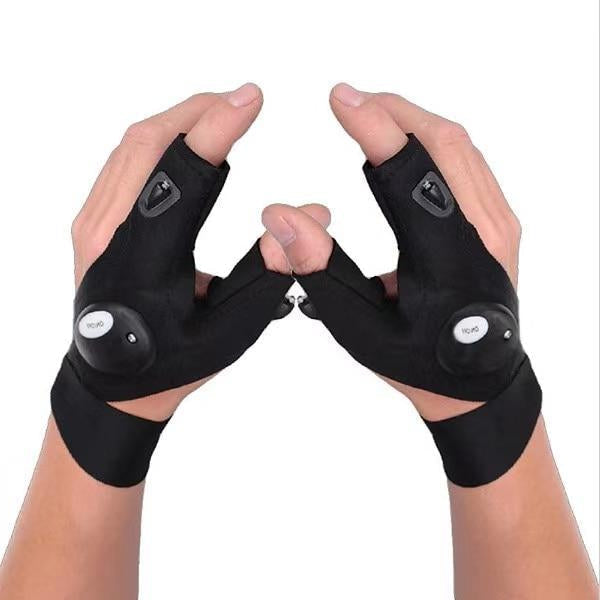 Fingerless Work Gloves with Dual LED Finger Lights and Adjustable Strap