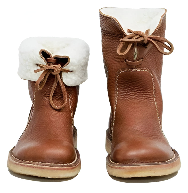 Lace Up Wool Lined Boots with Full Grain Upper and Crepe Rubber Sole