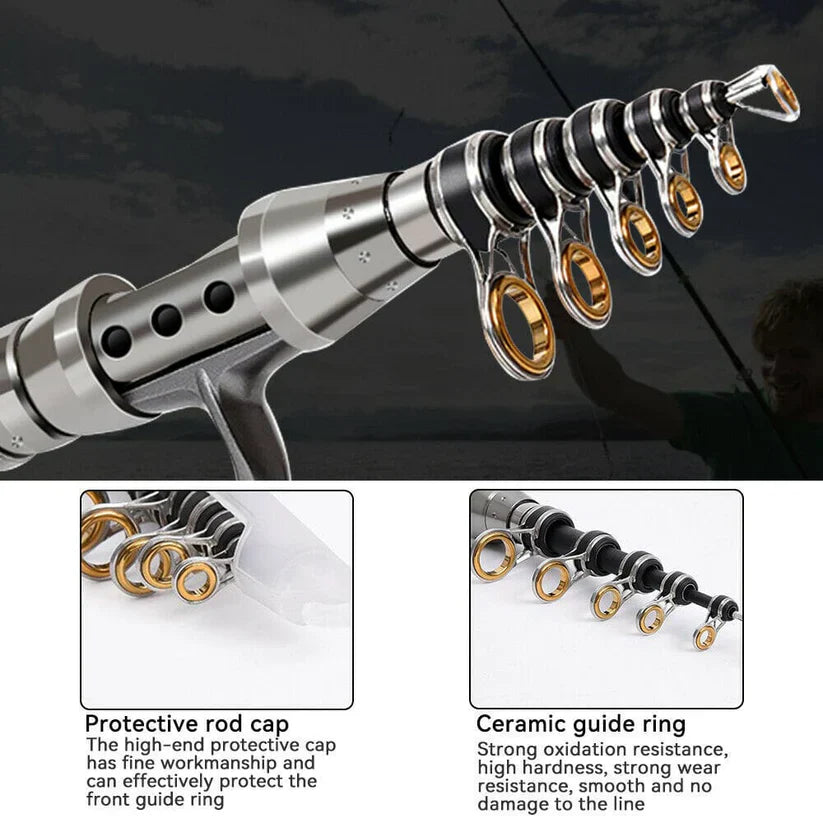 Telescopic Carbon Fiber Fishing Rod and Reel Combo Saltwater Freshwater