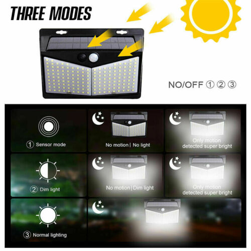 Solar Powered Flood Light with Motion Sensor, 208 LEDs and Three Operating Modes for Walls and Fences