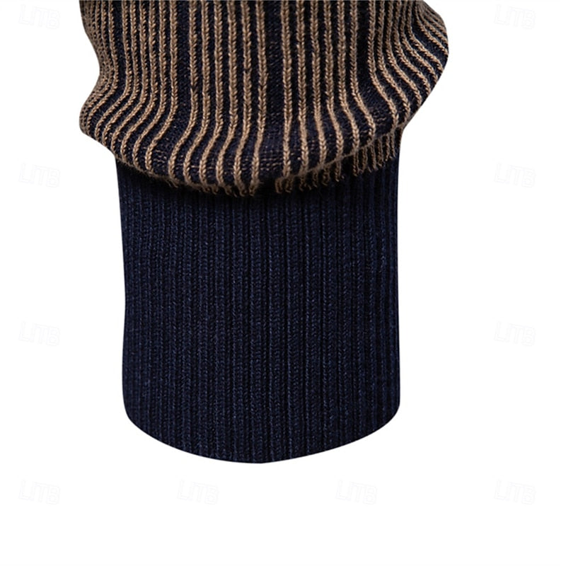 Mens Ribbed Mock Neck Sweater with Vertical Rib Pattern and Tailored Relaxed Fit in Four Colors