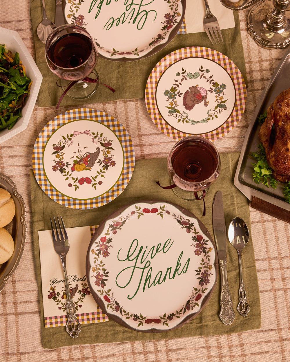 Iridescent Paper Plates with Autumn Patterns, Dual Size Set for Thanksgiving