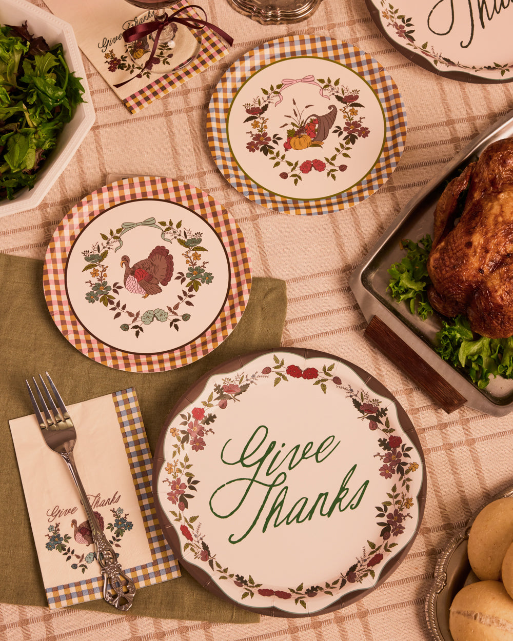 Iridescent Paper Plates with Autumn Patterns, Dual Size Set for Thanksgiving