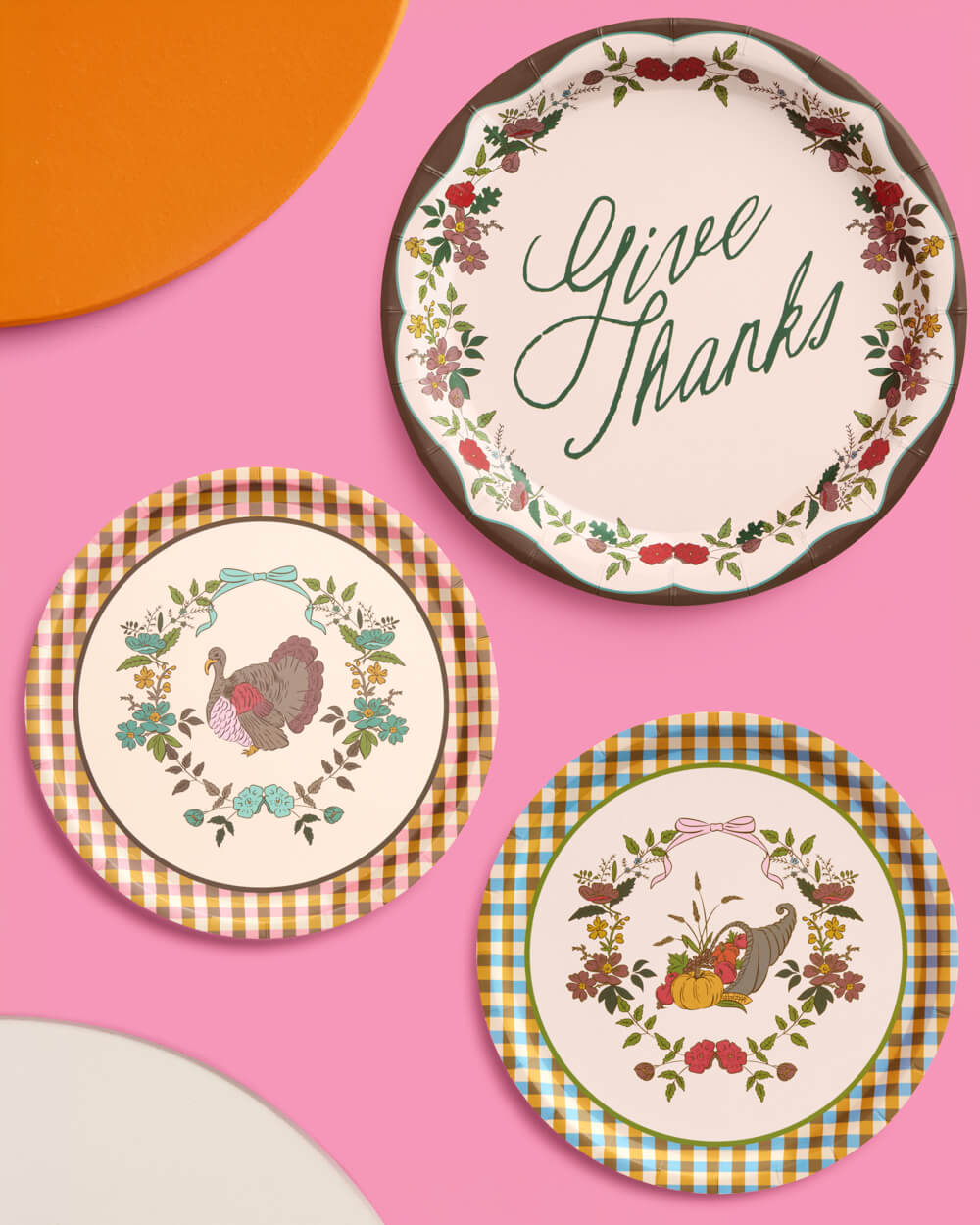 Iridescent Paper Plates with Autumn Patterns, Dual Size Set for Thanksgiving