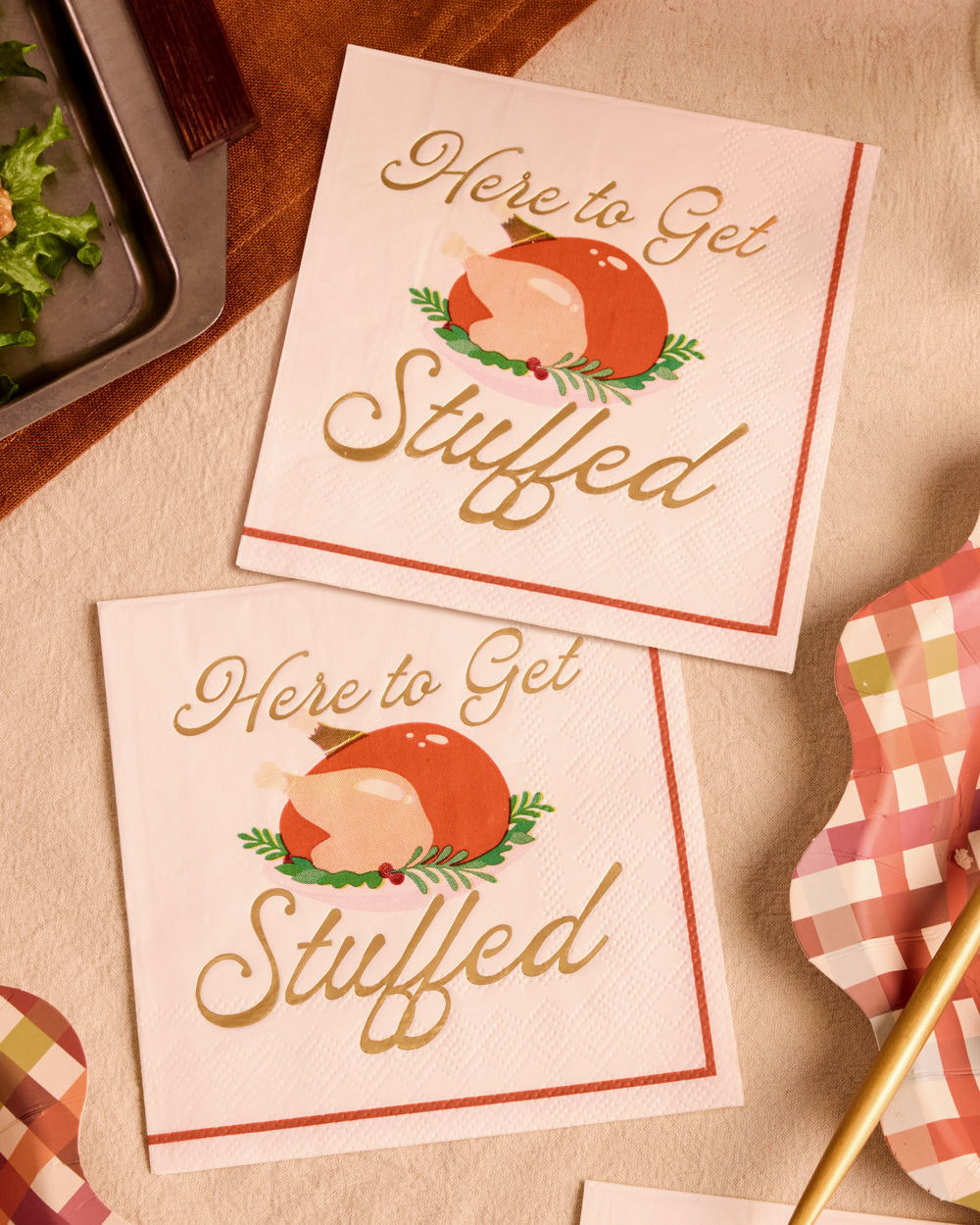 Turkey Cocktail Napkins with Gold Foil Accents and Cream Base, 50-Count
