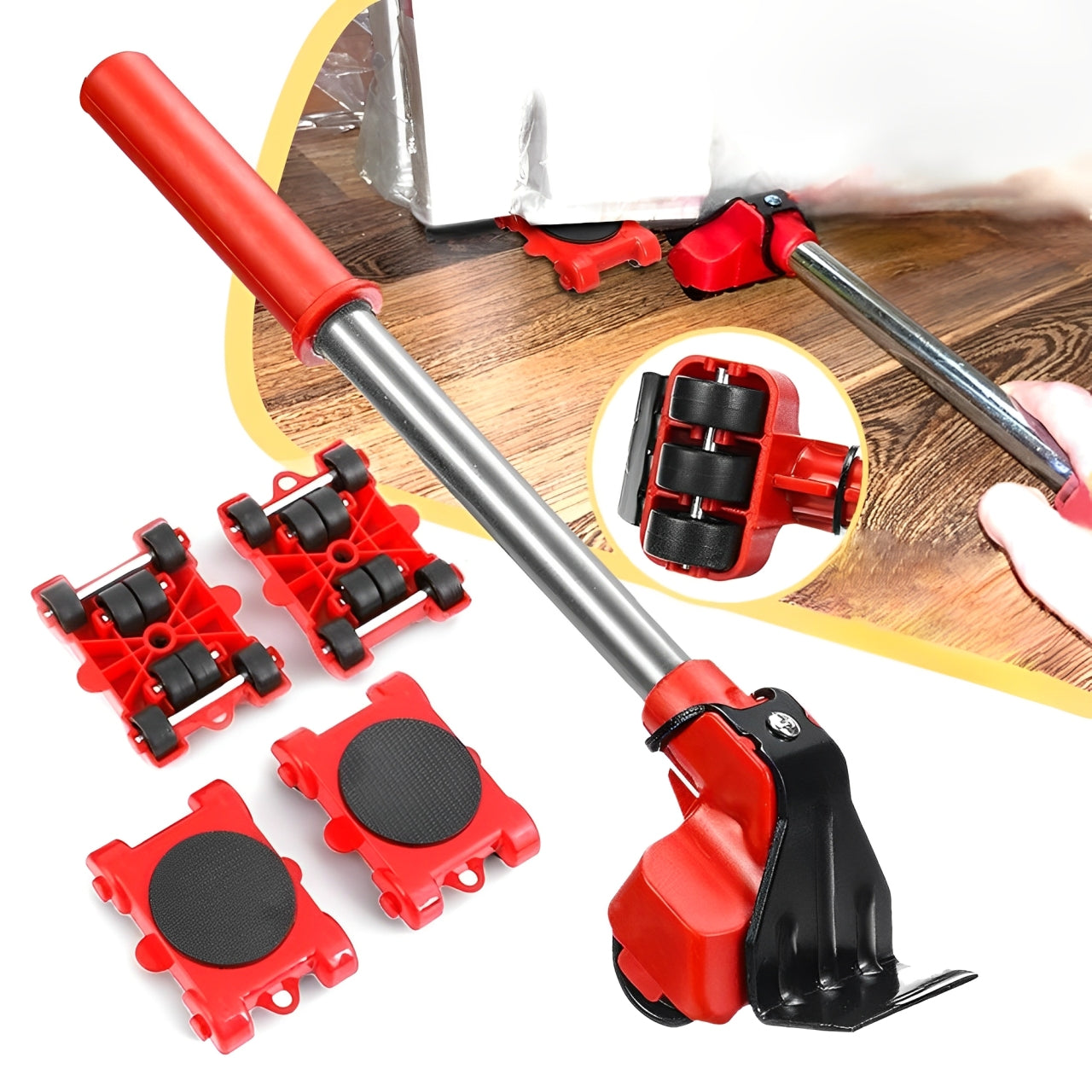 Furniture Rollers and Lifter Tool Set for Moving