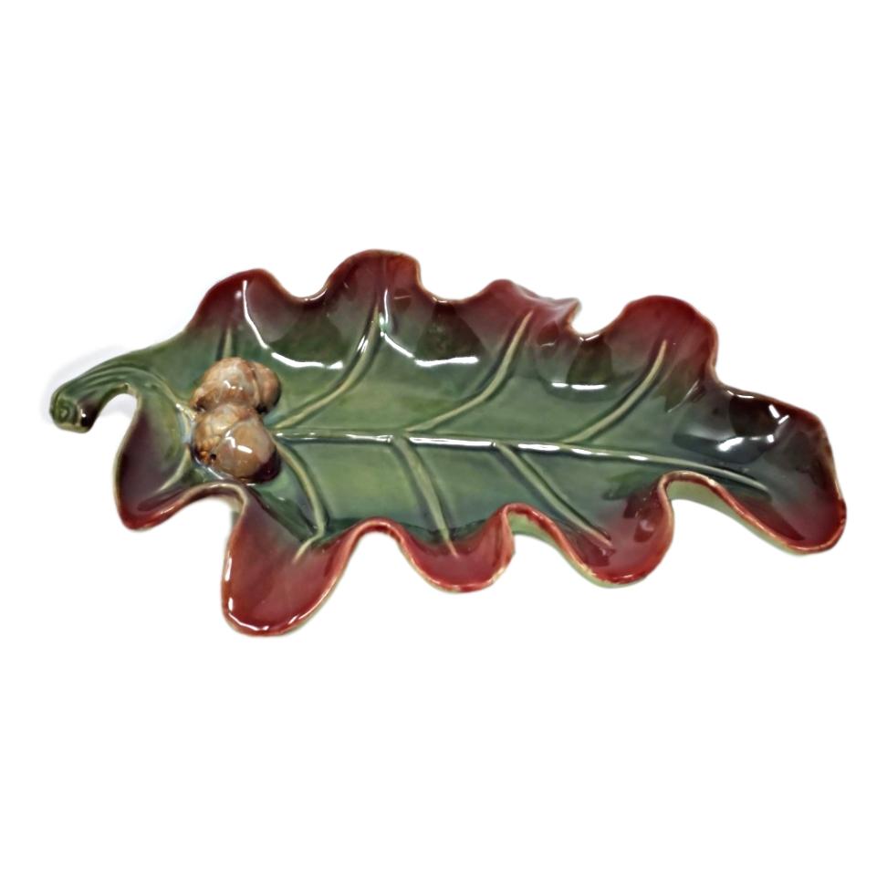 Ceramic Oak Leaf Serving Platter with Raised Border