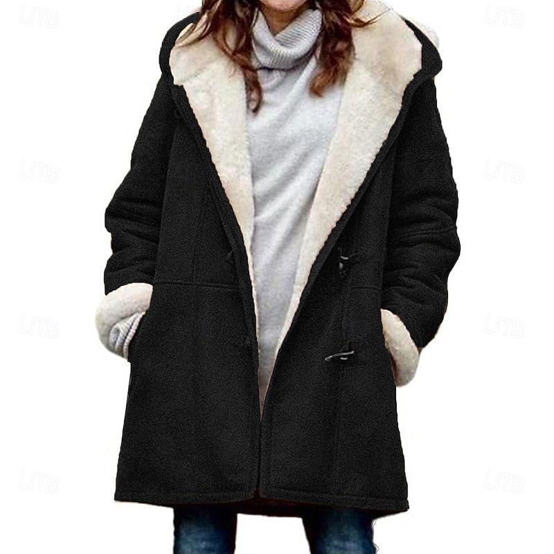 Winter Hooded Coat with Button Front and Adjustable Hood for Cold Weather