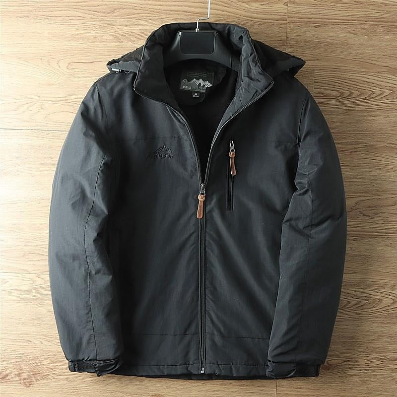Windproof Hooded Jacket with Insulated Lining and Zippered Front Pockets