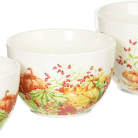 Ceramic Pumpkin Shaped Food Prep and Serving Bowl Set with Nesting Design