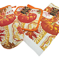 Autumn Harvest Kitchen Linen Set with Printed Oven Mitt Towel and Potholder