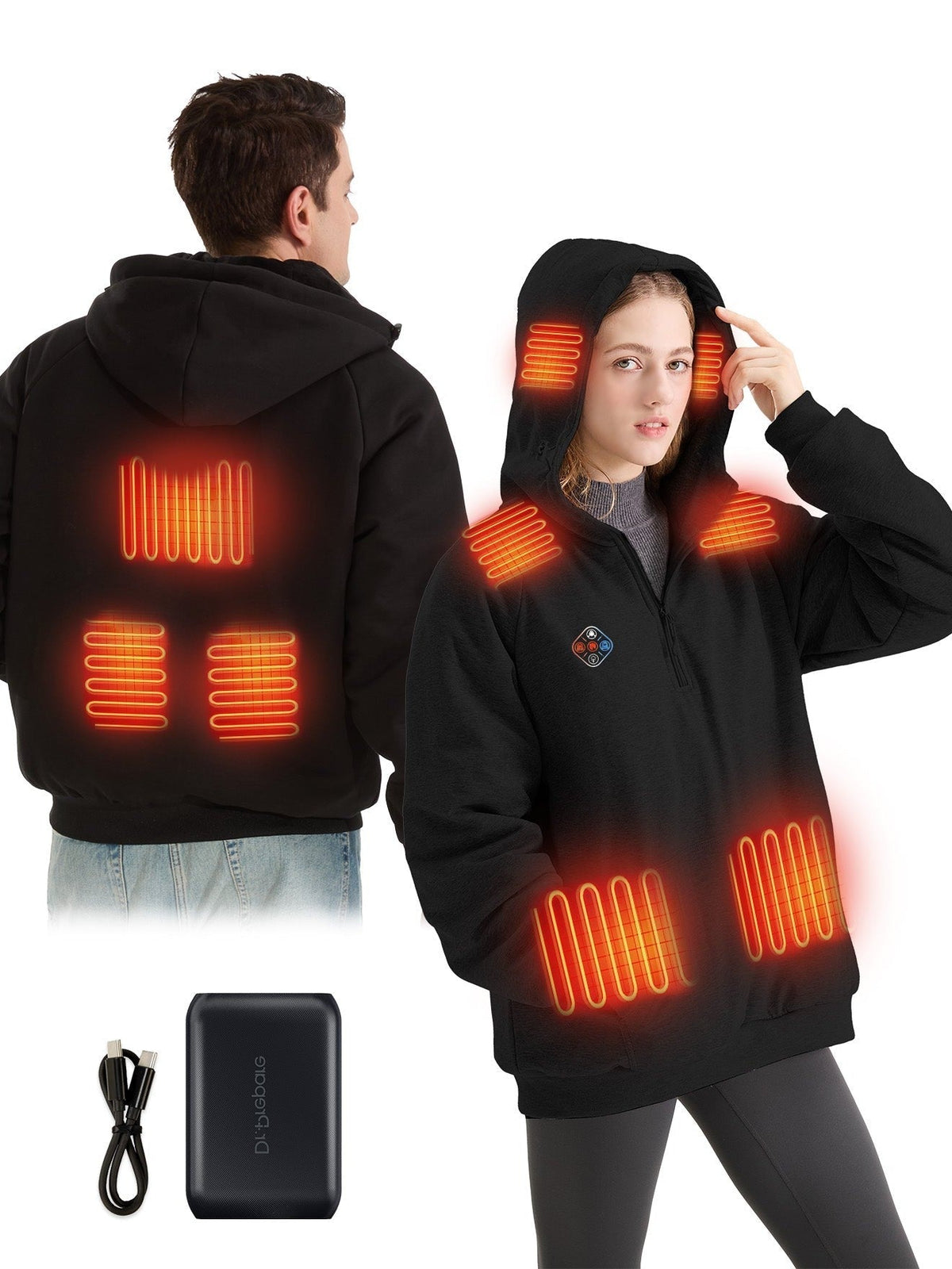 Unisex Electric Heated Fleece Pullover Sweatshirt with Included Battery Pack