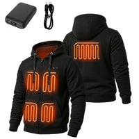 Mens Electric Heated Zipper Sweatshirt with Rechargeable Battery Pack and Dual Heating Zones