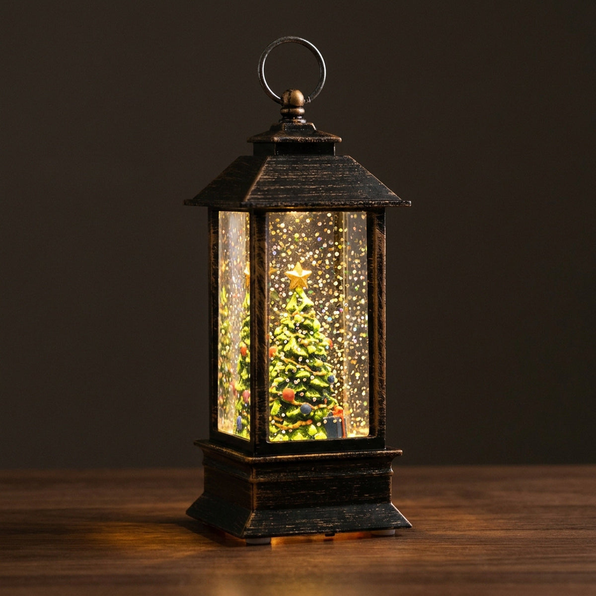 Mini Snow Globe Lantern with Warm LED and Hanging Ring in Christmas Tree Snowman Or Santa Styles