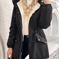 Hooded Zip Jacket with Plush Lining, Snap Closure and Roomy Pockets in Black